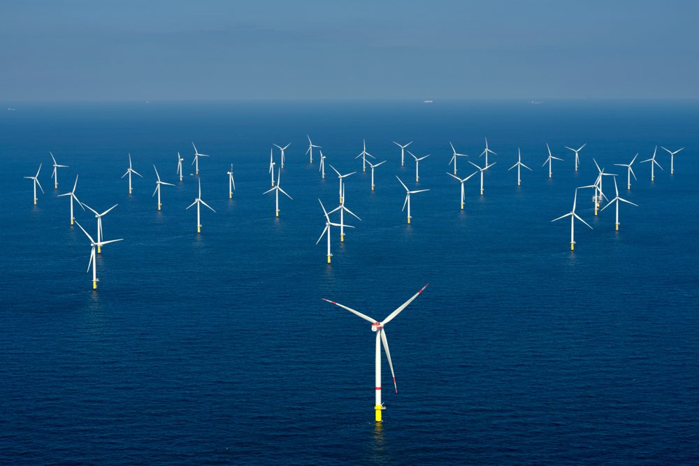 Aerial view of an offshore wind farm