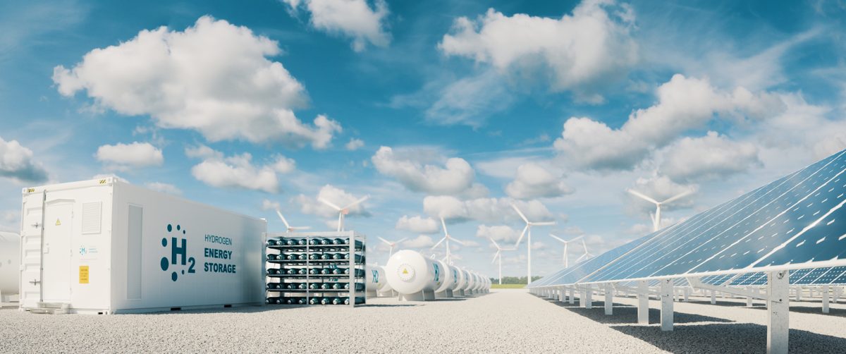 Hydrogen energy storage system with solar and wind